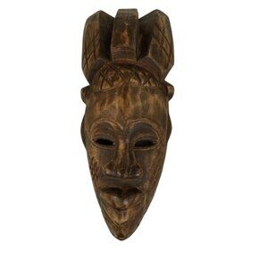 African Tribal Wood Mask Wall Hanging Hand Carved Plaque Folk Art u